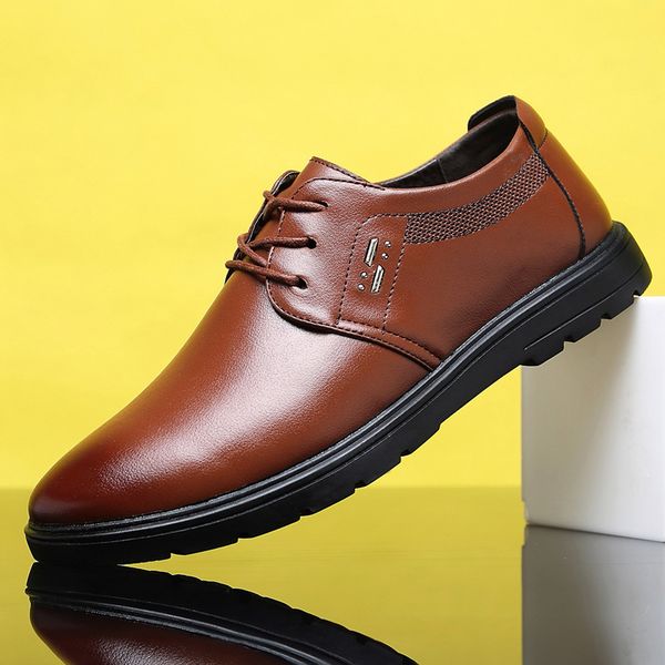

male shoe leisure time shoes flat bottom correct dress leather shoes man england circle head, Black
