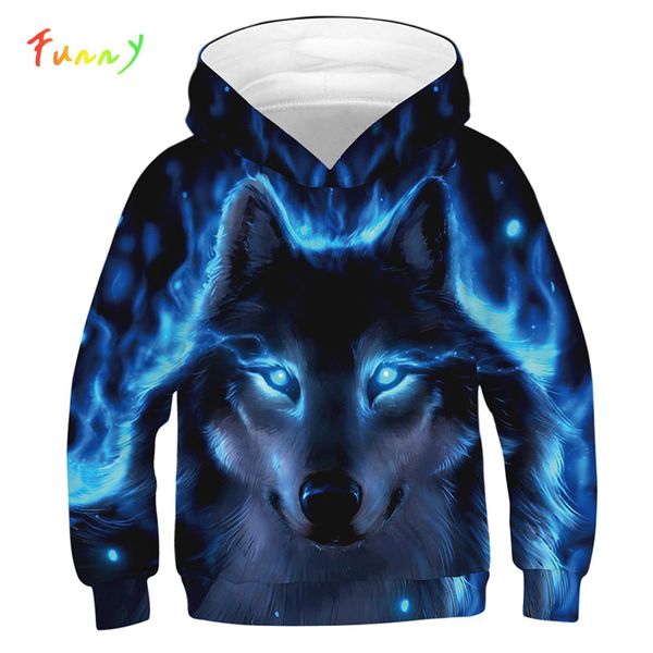 

3d print wolf girls boys hoodies coat teens autumn outerwear kids clothes 8 10 12 years hooded sweatshirt long sleeve pullovers, Black