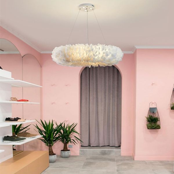 Nordic Pendant Lights Natural Swan Feather Droplights Bedroom Living Room Suspension Wedding Decor Romantic Lighting E27 Ceiling Pendant Lights