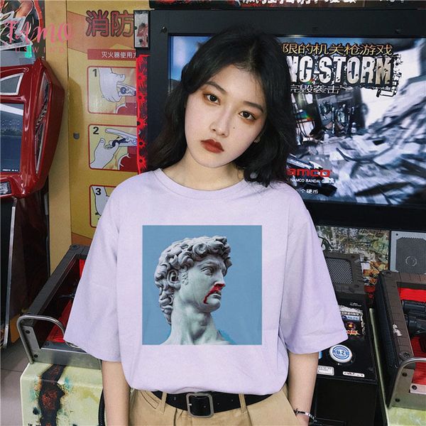 

michelangelo casual large size s 2xl loose fashion david harajuku short sleeve female summer cartoon funny print t shirt, White