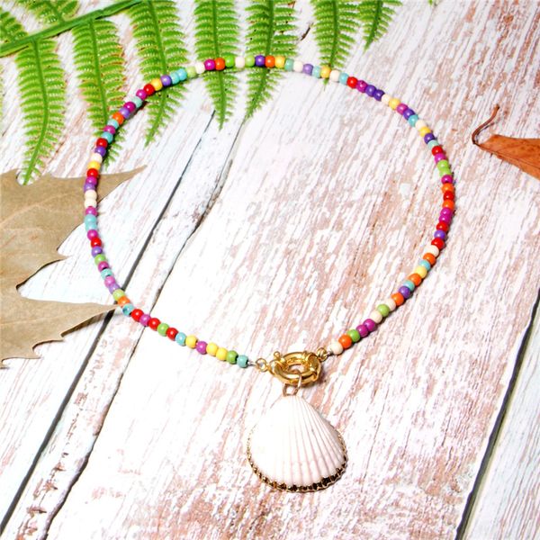

bohemian turquoise colorful seed beads choker for women fashion chic bib collier femme cowrie shell necklace long necklace, Golden;silver