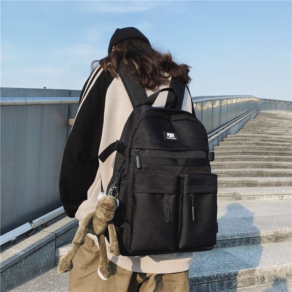 

large men backpack women school bags for teenage girls boys black solid nylon teen bagpack preppy student back pack female 2020