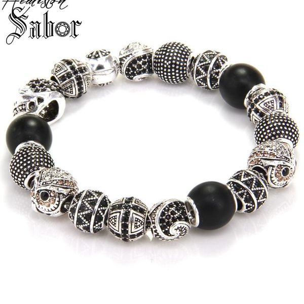 

km bead bracelet with owl cross maori zigzag skull beads rebel rock bracelet for men kb535 jewellery, Black