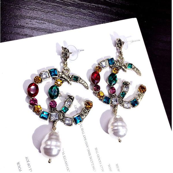 

high-end fashion designer earrings high jewelry alphabet pearl earrings pearl pendant temperament simple women charm earrings women jewelry, Golden