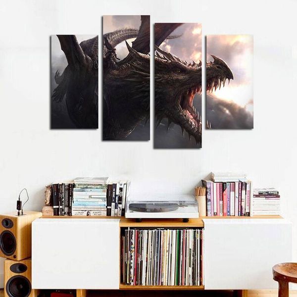 

4pcs/set unframed game of thrones riding dragon hd print on canvas wall art picture for home and living room decor