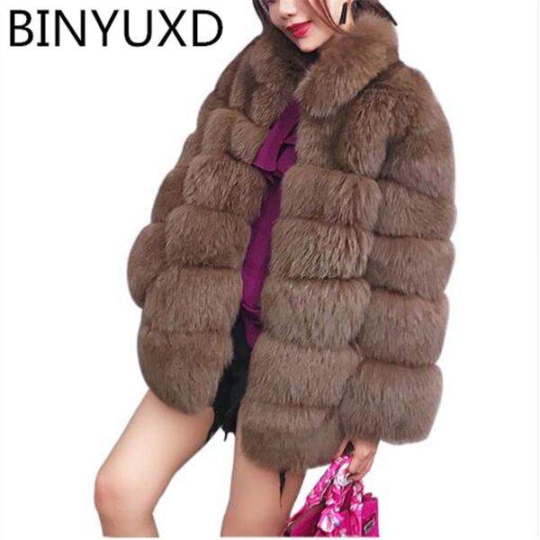 

binyuxd 2019 plus size winter outerwear furry faux fur coat women high collar long sleeve fake fur jacket fourrure abrigos mujer, Black