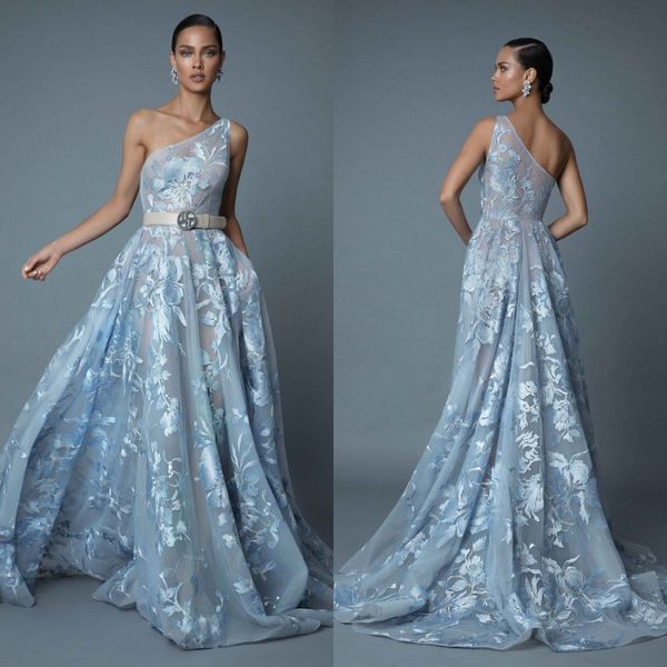 

berta 2020 prom dresses one shoulder lace appliques a line evening gowns custom made backless sweep train special occasion dress, Black
