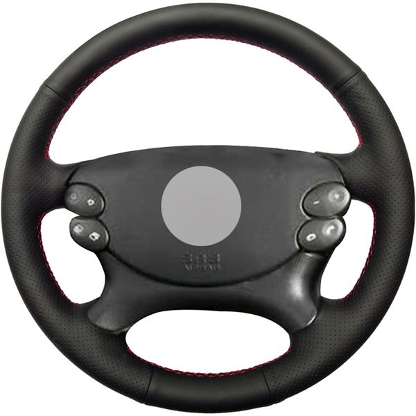 

black pu faux leather diy hand-stitched car steering wheel cover for e-class w211 e230 e280 e350 cls-class cls350