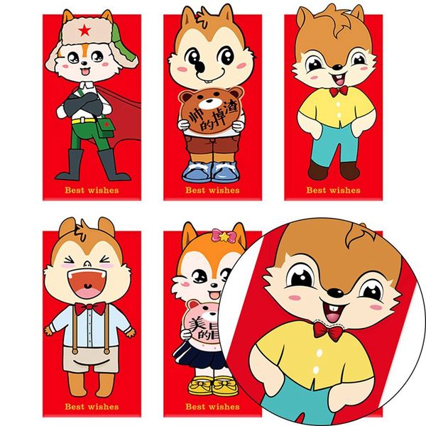 

6pcs 2020 chinese lucky money bag red pocket envelope for rat year wedding christmas cute squirrel mouse design good fortune
