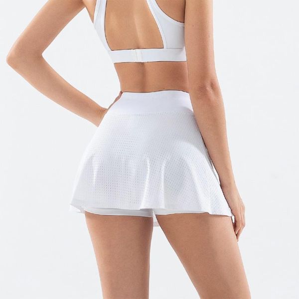 

women yoga shorts high elastic waist stretch comfortable sports culotte loose breathable solid gym sports dress fitness workout, White;red