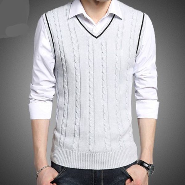 

mrmt 2019 brand men's knit vest solid color vest for male sleeveless v-neck sweater, White;black
