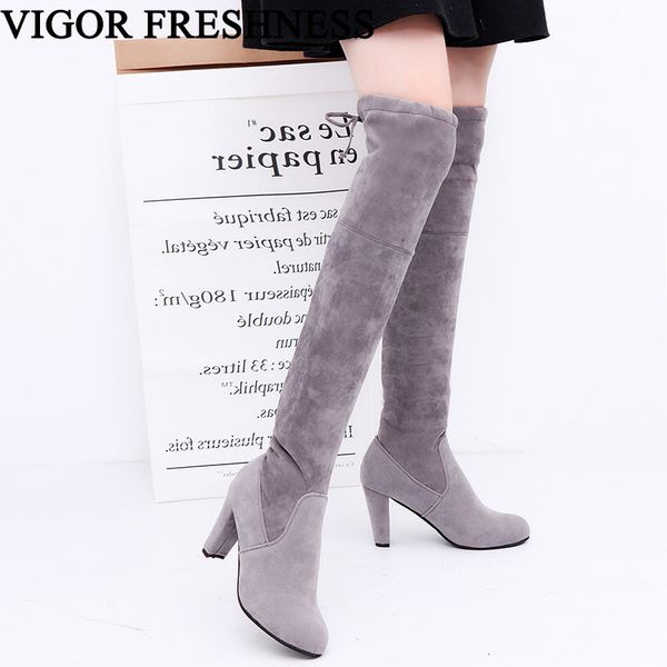 

vigor freshness women shoes brand winter boots over knee boot woman lady stretch over the knee boot elastic long boots wy114, Black