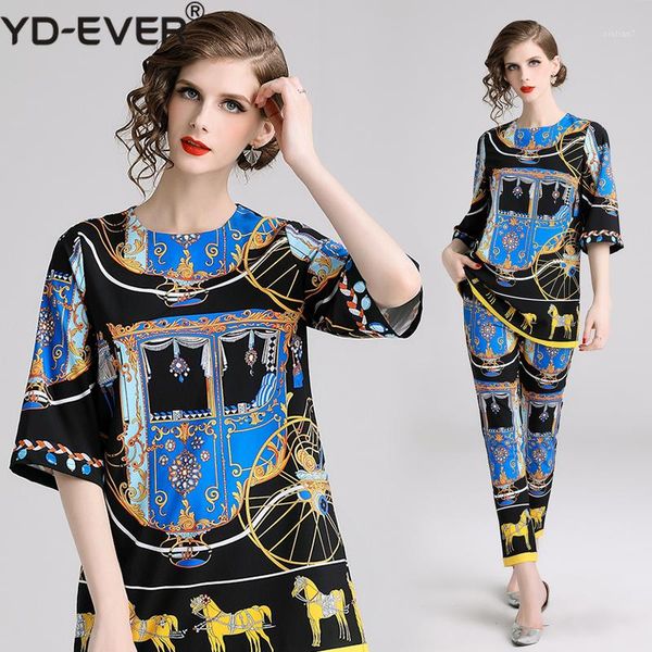 

взлетно-посадочная полоса designer 2 piece set костюм 2019 летние женщины винтаж конные печать пуловер футболки топ + лодыжки длина карандаш, White