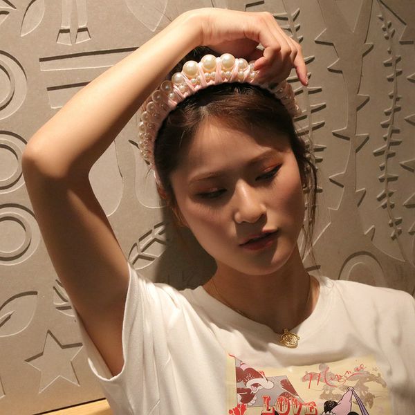 

short hair style 2019 with headbands pearl lady temperament hairband makeup hair band alice band cerchietto aliceband ohglw, Black;brown