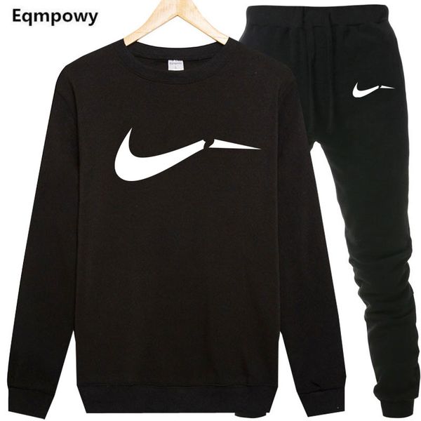 

2019 new spring men fleece lined sweatshirt + pants male tracksuit just break it sporting suits men's sportswear 2 piece suit, Gray