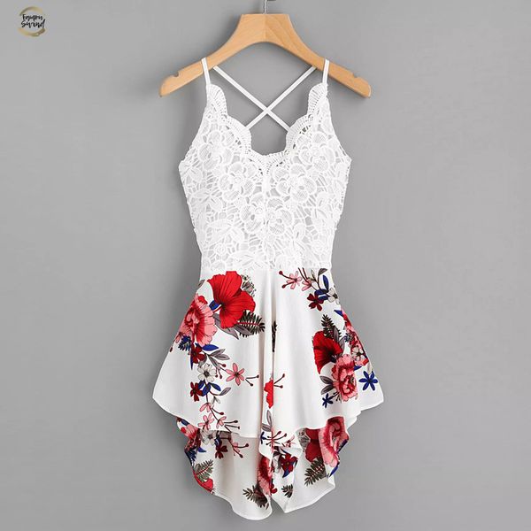 

jumpsuit new fashion women's crochet lace panel bow tie back florals ladies summer shorts jumpsuit june29, Black;white