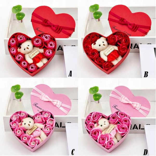 

2020 valentines day 10 flowers soap flower gift rose box bears bouquet wedding decoration gift festival heart-shaped box