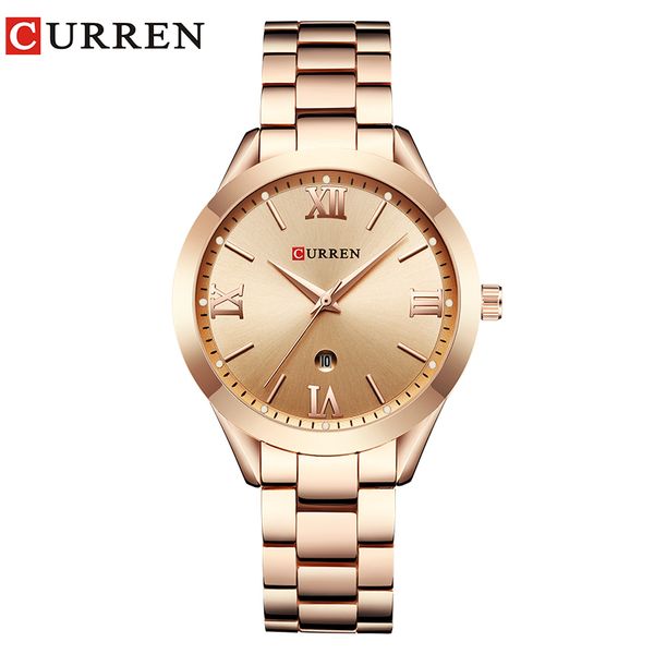 

curren gold watch women watches ladies 9007 steel women's bracelet watches female clock relogio feminino montre femme, Slivery;brown