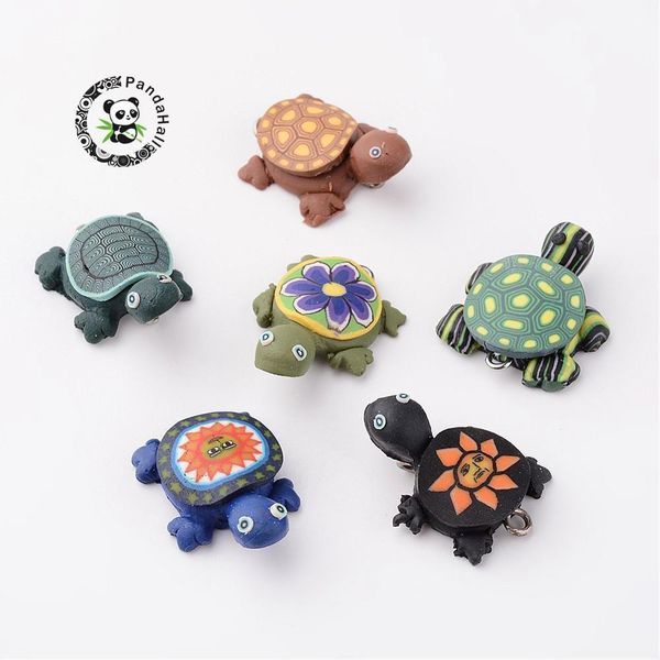 

handmade polymer clay pendants tortoises mixed color 19x26mm hole: 2mm, Silver