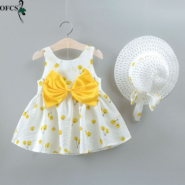 

kids girl sleeveless bow princess dress painted design summer baby kid girls costumes girl's casual fashion dress retail clothes, Red;yellow