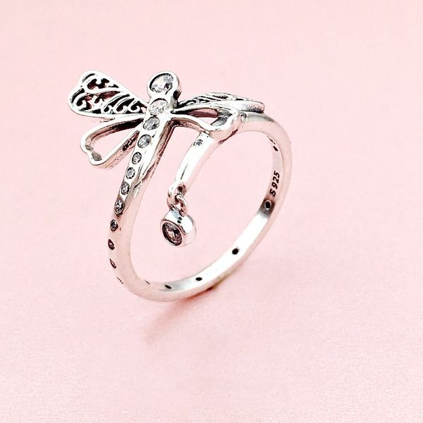 

exquisite dream butterfly personality 925 sterling silver with cz diamonds for pandora jewelry fashion ladies ring with box, Slivery;golden