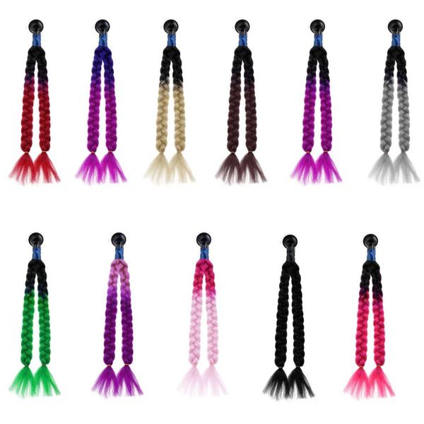 

11 color 60cm motorcycle bike gradient ramp helmet braids double twist sucker removable braid ponytail off road motorbike