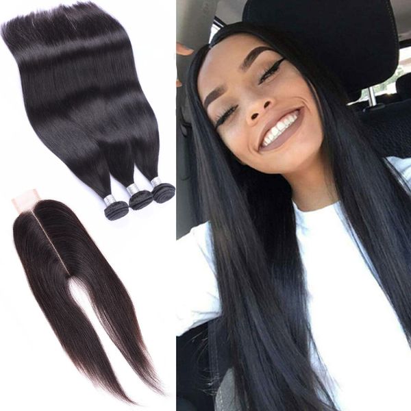 

peruvian human hair natural color 3 bundles with 2x6 lace closure straight bundles with 2 by 6 closure hair wefts with closure 8-30inch, Black;brown