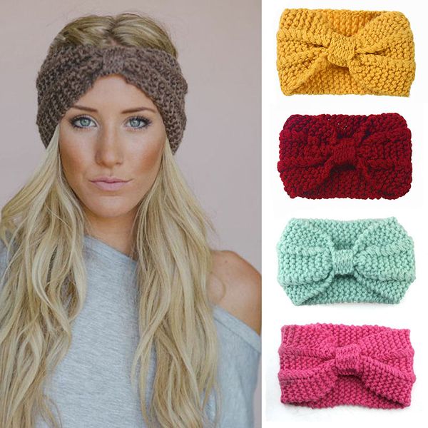 

winter new fashion solid wool warm crochet bow headband for lady women head bands knitting headwraps hair accessories