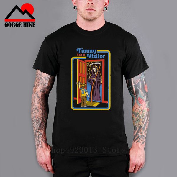 

horror demons arrives t-shirt homme timmy has a visitor grim reaper t shirt men summons short sleeve final destination t shirts, White;black