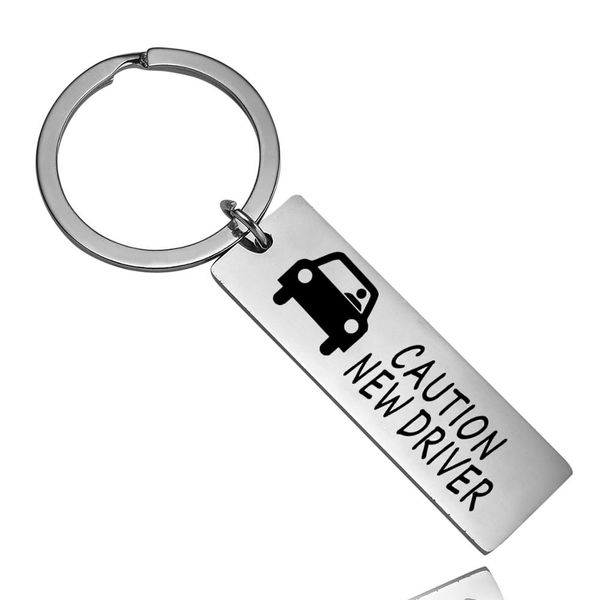

12 pc wholesale caution new driver keyring women men drivers keychain car keyholder family friend stainless steel key ring charm, Silver