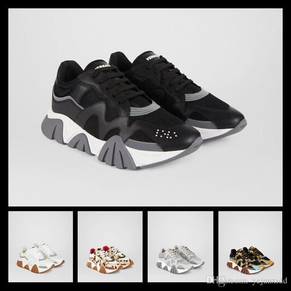 

rhyton leather sneaker with wave mouth print strawberry mens luxuries casual shoes vintage mens dad sneaker, Black
