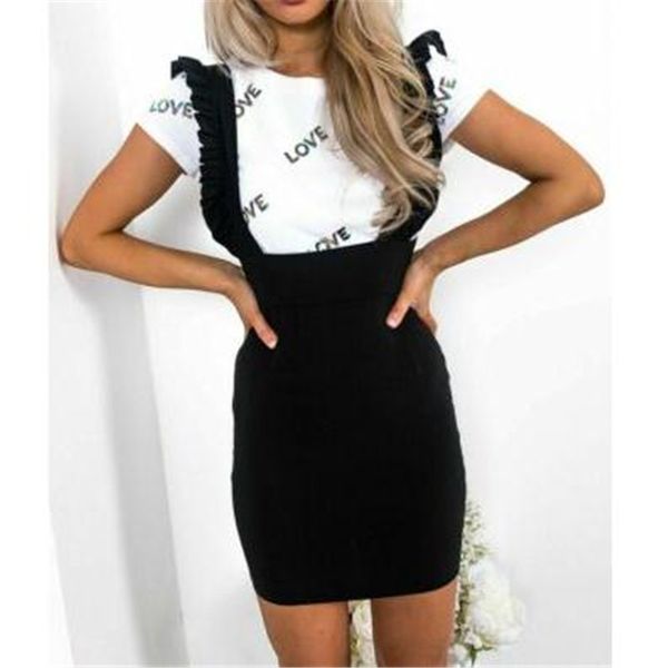 

summer women skirts 2019 casual suspender overall vest jumpsuit clothes braces skirt lady preppy style skirt clothings sunsuit, Black