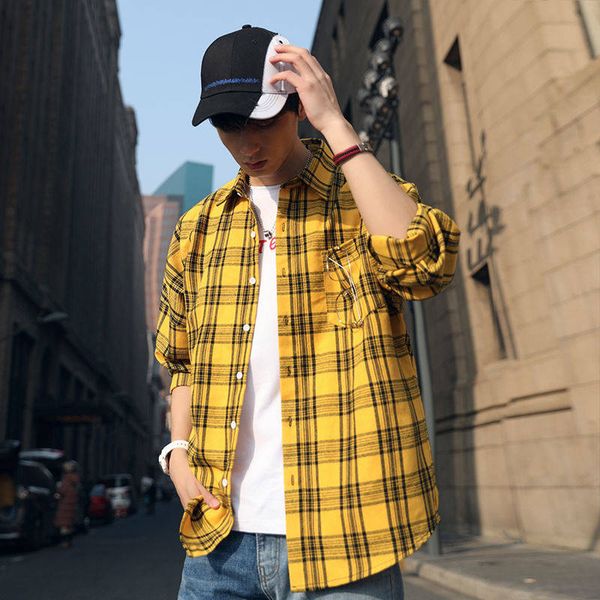

casual plaid flannel plaid shirts for men fashion oversized long sleeve shirt men women burr shirts harajuku male strip, White;black