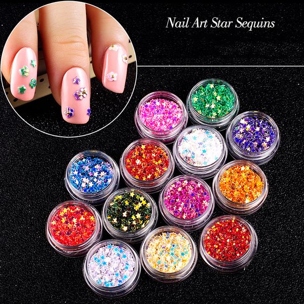 

24 color nail art decor jewelry stars sequins thick sequins candy color nail glitter patch holographic ornaments, Silver;gold