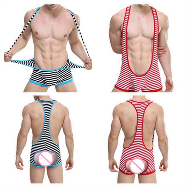

men thong bodysuit striped suspender lingerie wrestling singlet bodysuit thong colors(red/black),s/m/l/xl
