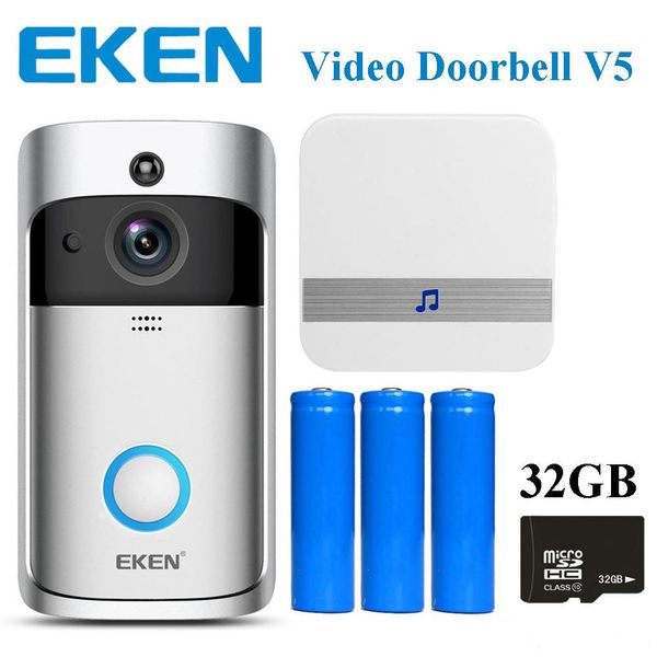 

eken wifi video doorbell v5 smart home door bell chime 720p hd camera real-time video two-way audio night vision pir motion detection