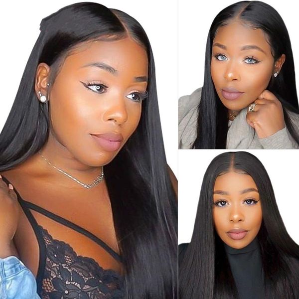 

360 lace frontal wig brazilian straight lace front human hair wigs pre plucked 360 lace wig swiss wig remy hair, Black