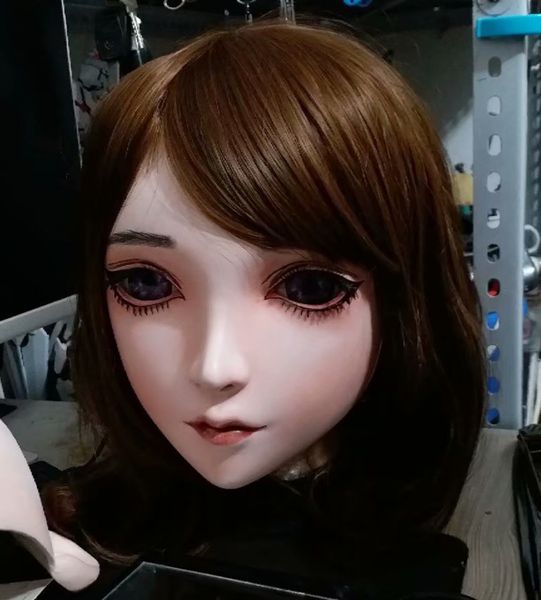 

новый 43) женский силиконовая резина ручной работы маска для лица косплей kigurumi маска трансвестит bjd doll kigurumi япония kig аниме мас, Black;red