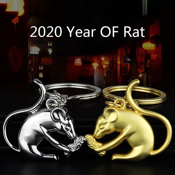 Retro Rame Feng Shui Mouse Portachiavi Appeso Gioielli Ottone Rat Capodanno cinese Regali fortunati Portachiavi per auto in metallo Moda