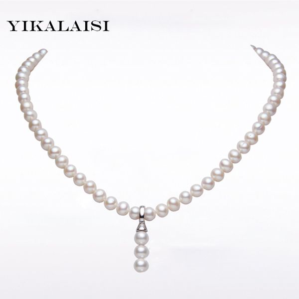 

yikalaisi 2017 100% natural freshwater 7-8 mm pearl necklace women pearl jewelry 925 sterling silver choker necklace for women