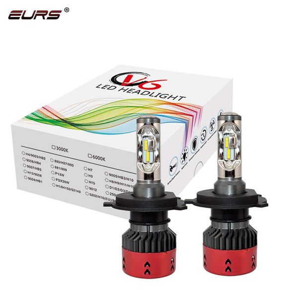 

eurs 2pcs h4 h7 led h1 h3 h8 h11 hb3 9005 hb4 9006 h27 h15 h16 psx24w led bulbs v6 car headlight lamp 9600lm 72w auto headlamp