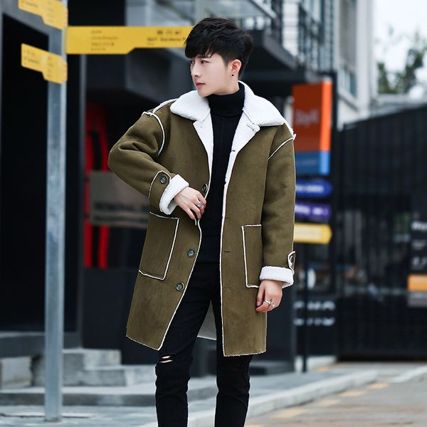 

warm korean style wool blend mens coat long sleeve turn down collar men jacketsolidpockets korean male fashion coat, Black