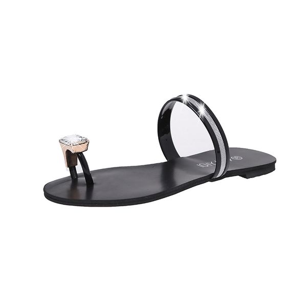 

cross border 2019 womens slippers spring and summer new simple korean large casual womens shoes flat bottom water drill word cool drag women, Black