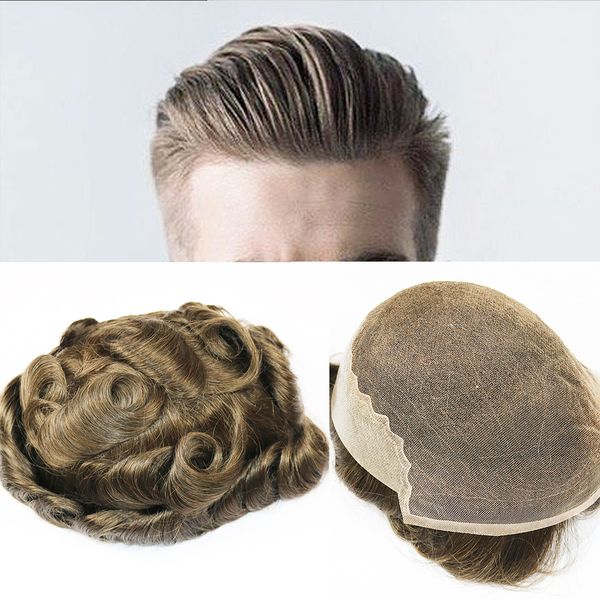 

q6 базовые мужские toupee швейцарские кружева с кожи toupee различных цветов реми человеческих волос мужские шпильки замена системы парики, Black