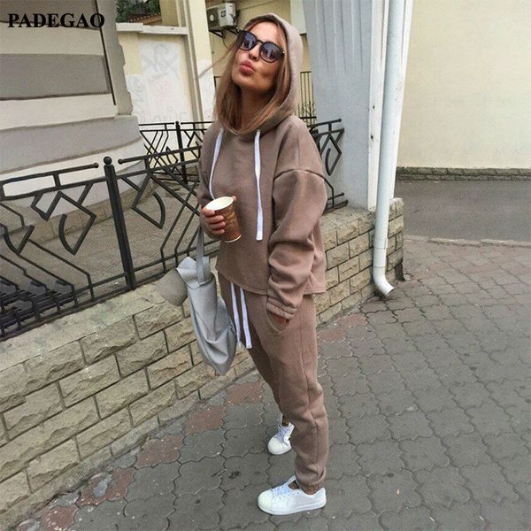 

padegao 2 piece sets casual suits hooded pullover fleece & loose pants two-piece set women solid hoodies + trousers pdg126, White;black
