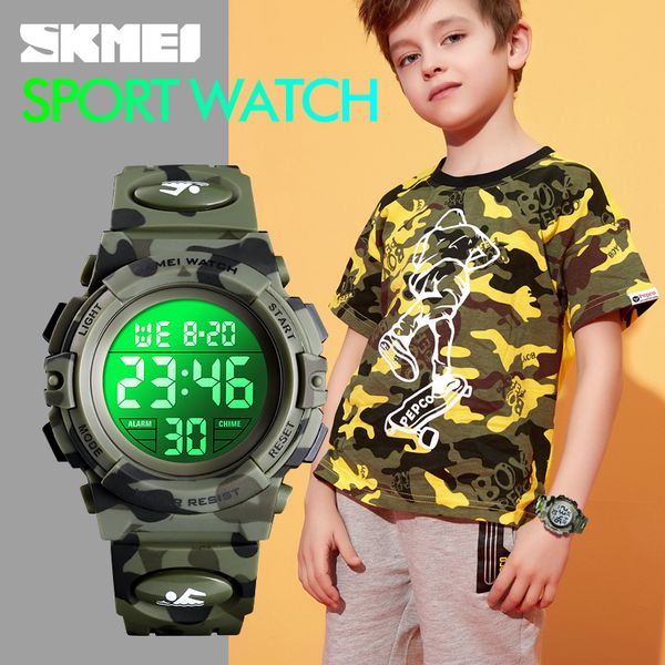 

skmei fashion kids watches sport childrens watch 5bar waterproof colorful lights 12/24hour camouflage relogio infantil boy wristwatch, Slivery;brown