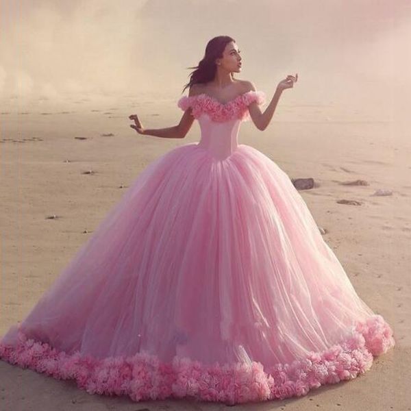 

арабский розовый бальное платье quinceanera платья 2019 puffy с плеча тюль цветы собор поезд sweet 16 пром вечерние платья, Blue;red