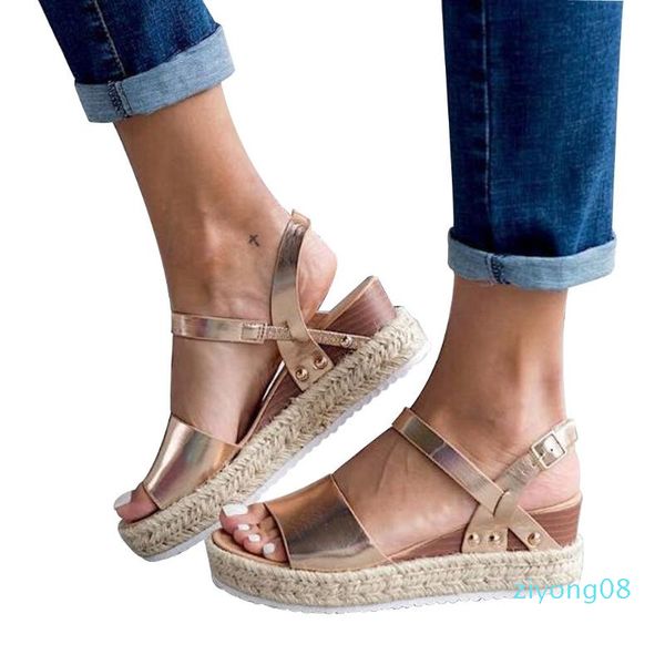

wdhkun shoes 2020 summer women fashion solid color sandals buckle strap wedges platform peep toe sandals 08z, Black