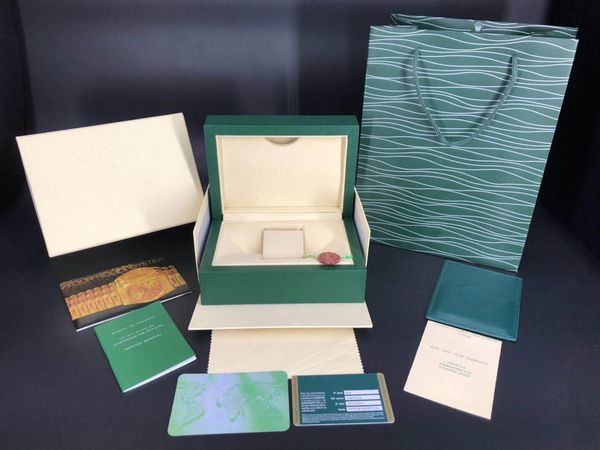 

Роскошный новый стиль Марка зеленый оригинальный деревянный часы футляр бумаги подарок кожаный мешок карты для Rolex Box 116600 часы коробки