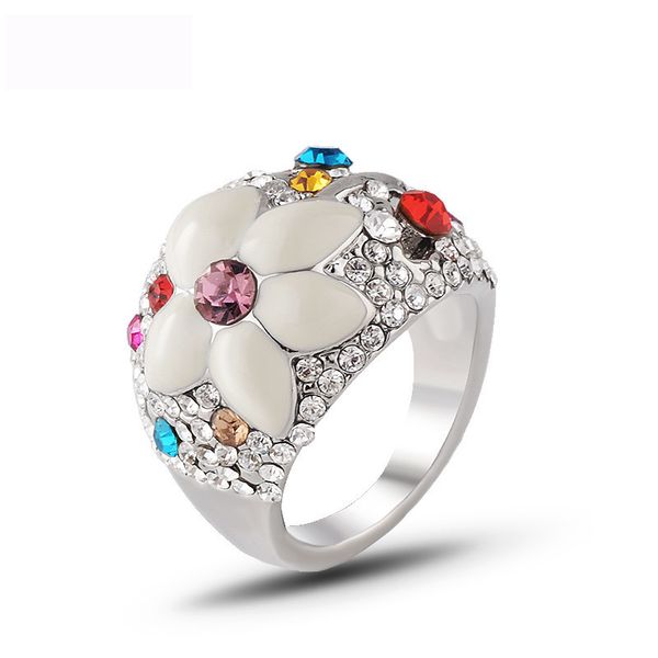 

wholesale enamel crystal finger rings female accessories ring fashion jewelry lover jewel girl birthday party gifts women, Silver